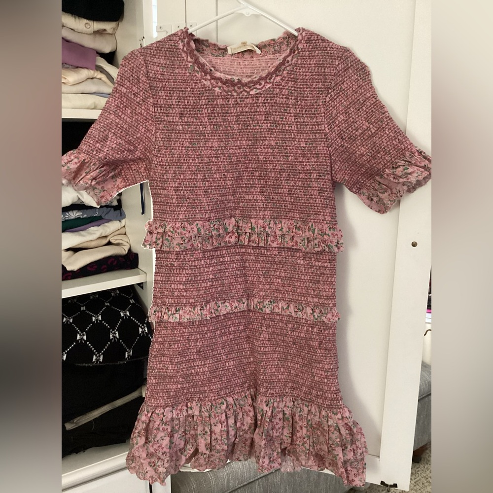 LoveShackFancy Pink Floral Textured Dress